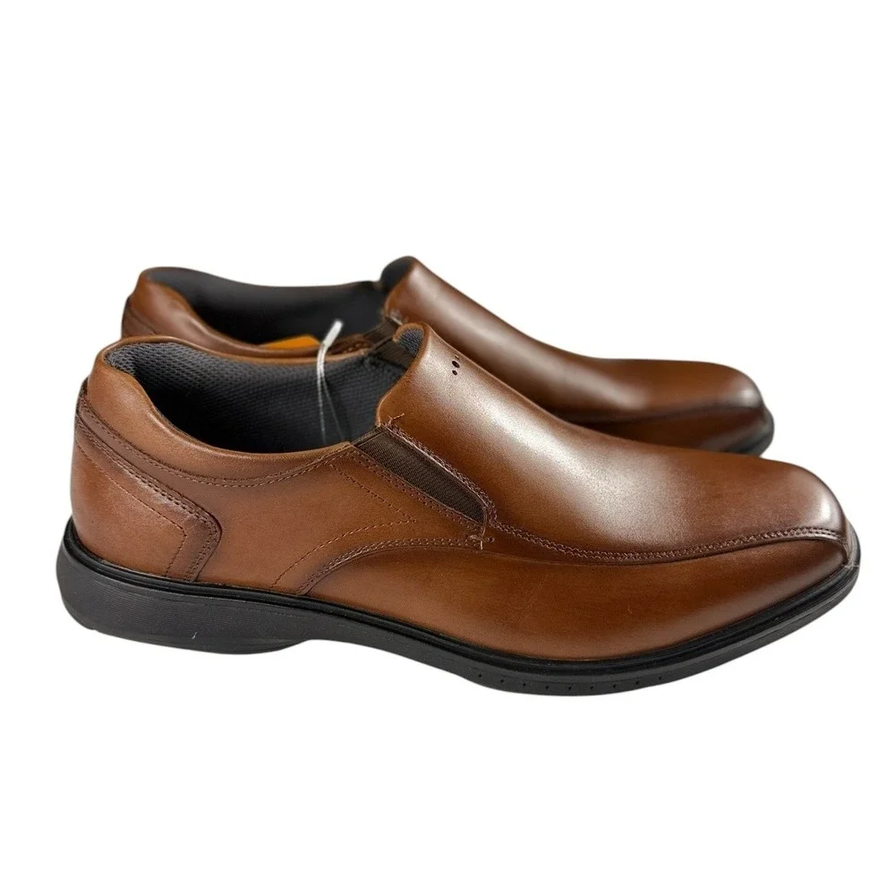 Nunn Bush Kore Pro BT SO Mens‎ 10 XW Cognac Leather Slip On Dress Shoes Wide Fit